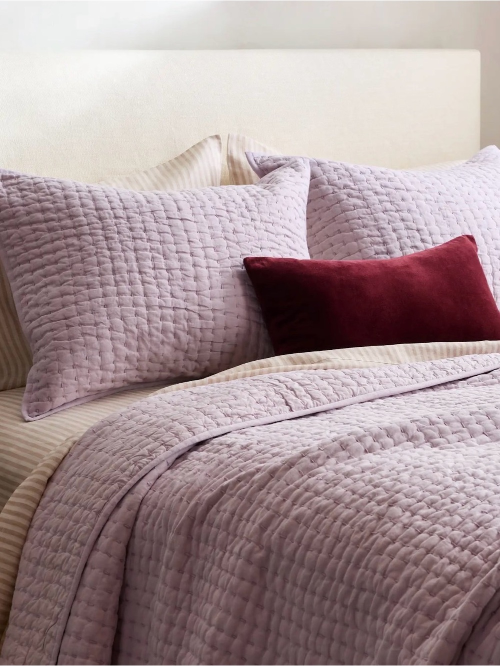 Quince Twin Linen / Cotton Stitch Quilt Set in Orchid